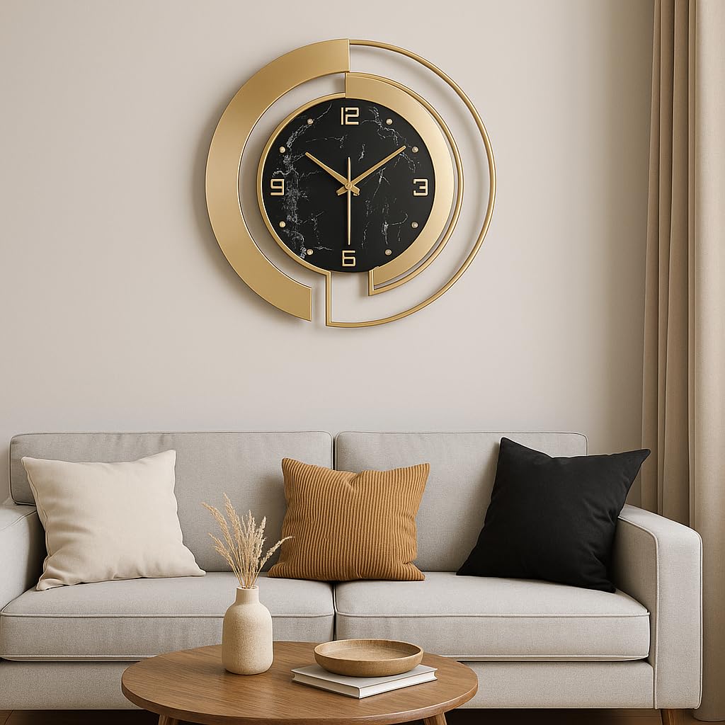 Amazon.co.jp: Clockuniverse:黒と金の時計、45cm*45cm*、大きな装飾的